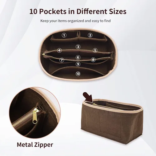 Miniatura 4 de Organizador de bolsos y modelador de base para Speedy 30 & Neverfull mm, organizador de bolsas de fieltro para bolsos con cremallera de metal bolsa
