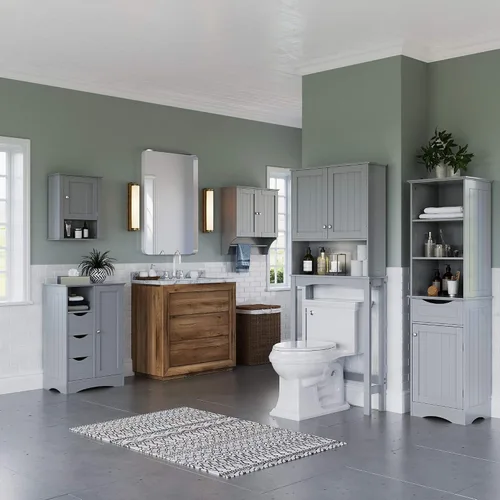 Miniatura 4 de RiverRidge, Grey Ashland - Gabinete de almacenamiento independiente para baño con tres estantes abiertos y cajón