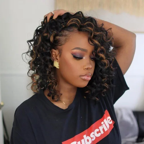 Miniatura 38 de Cabello de ganchillo con ondas oceánicas, 12 pulgadas, 8 paquetes de 3 tonos, cabello rizado de longitud media, rizado y ondulado profundo