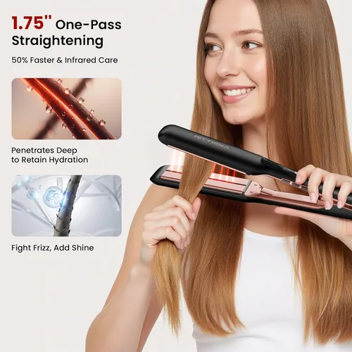 Miniatura 2 de HITTIONA Plancha de cerámica profesional de 1.75 pulgadas de ancho, plancha plana infrarroja para un peinado rápido, calentamiento instantáneo de 5