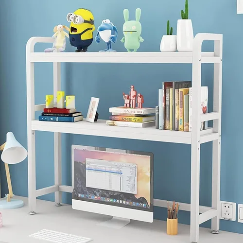 Miniatura 8 de Estante de almacenamiento de metal y madera – Estante de exhibición de escritorio ajustable para oficina, dormitorio y balcón (color: blanco)