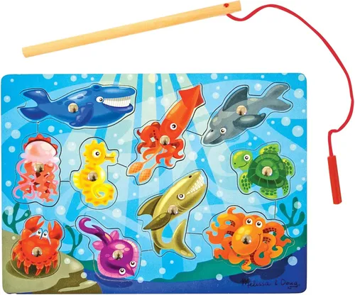 Miniatura 4 de Melissa & Doug - Juego de pesca magnético de madera y rompecabezas con imanes de animales marinos de madera