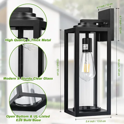 Miniatura 4 de FILIYANO Luces de Pared Grandes para Exteriores de 16 Pulgadas - Paquete de 2 Luminarias Exteriores Modernas Negras con Pantalla de Vidrio