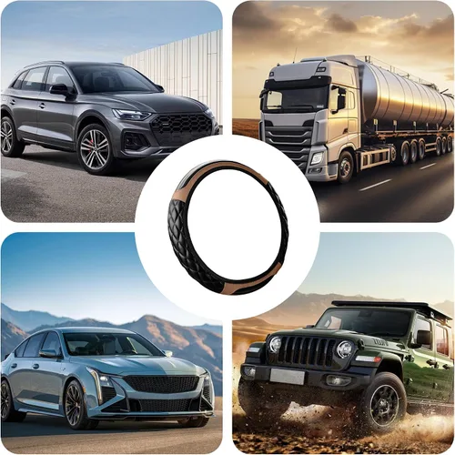 Miniatura 5 de Funda para volante de automóvil, 14.5 a 15 pulgadas, de piel antideslizante, diseño cómodo y seguro, accesorios universales para volantes