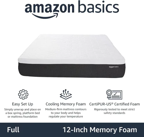 Miniatura 2 de Amazon Basics - Colchón de espuma viscoelástica con gel, firme, refrescante, tamaño completo, espuma CertiPUR-US® certificada, 75 x 54 x 12
