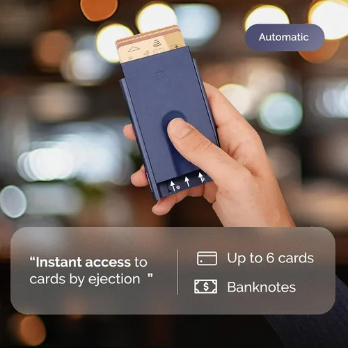 Miniatura 26 de ÖGON -DESIGNS- Tarjetero automático de aluminio, protección RFID contra fraude y desmagnetización, cartera delgada y minimalista para hombres