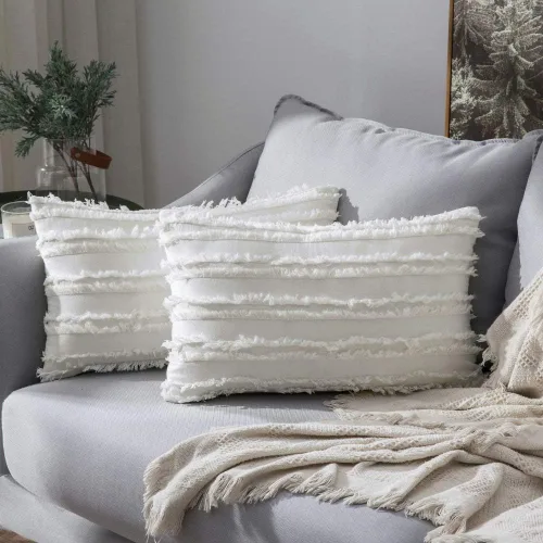 Miniatura 20 de MIULEE Juego de 2 fundas de almohada decorativas estilo bohemio de lino a rayas jacquard patrón fundas de cojín para sofá, sala de estar
