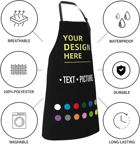 Miniatura 4 de Delantales personalizados personalizados para cocinar, hornear, barbacoa, diseño con tu nombre de imagen, logotipo, para mujeres y hombres