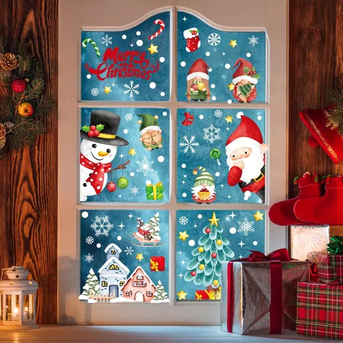Miniatura 5 de AOWDIAO Decoraciones de Navidad, 210 unidades de adhesivos de ventana de Navidad para vidrio de doble cara, reutilizables, lindas calcomanías