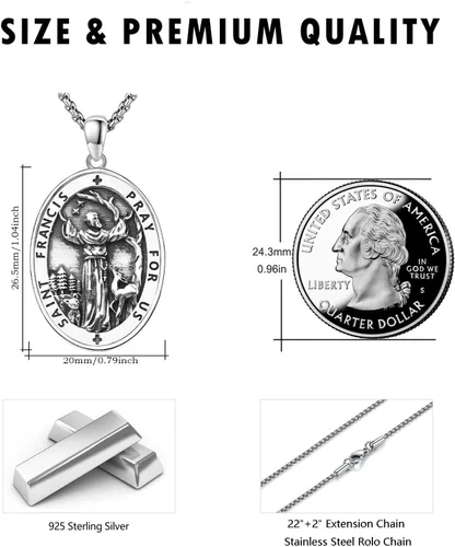 Miniatura 443 de Collar de plata de ley 925 con medalla de San Patrón, colgante de protección católica, amuleto, joyería religiosa para hombres y mujeres