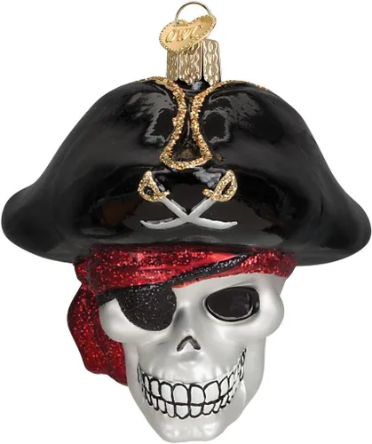 Old World Christmas - Adorno de Jolly Roger de vidrio soplado para árbol de Navidad, decoración festiva artesanal, colección de Halloween