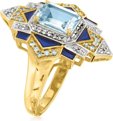 Miniatura 3 de Ross-Simons Anillo de topacio azul Londres, azul cielo y blanco de 2.10 quilates con esmalte azul en oro de 18 quilates sobre plata esterlina