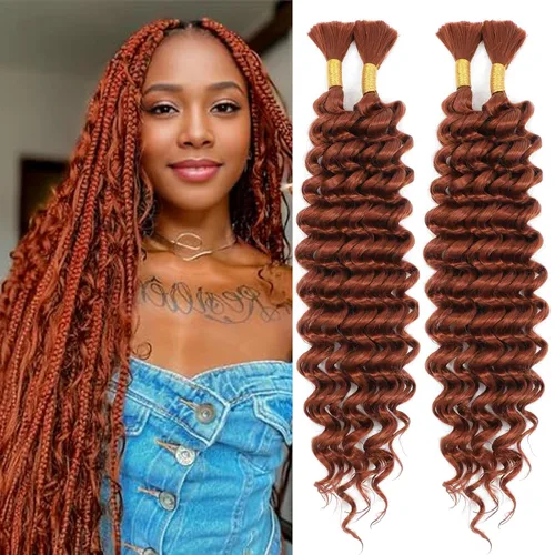 Miniatura 15 de Mezcla de cabello humano para trenzar, cabello sintético rizado bohemio para trenzar, trenzas bohemias de 16 pulgadas, 4 paquetes de 110g/paquete