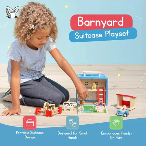 Miniatura 7 de Jack Rabbit Creations Barnyard Suitcase Playset - Juego de granja portátil de 16 piezas - A partir de 3 años