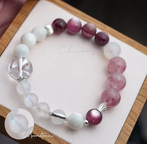 Miniatura 210 de Precious Gemstone Natural Crystal Healing Bracelet, Rutilated Quartz, Moonstone, Quartz Handmade Original Design Bracelet