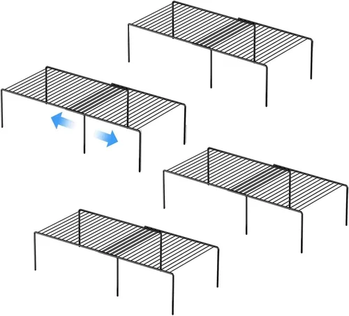 Miniatura 10 de Juego de 2 estantes expandibles ajustables para gabinete de cocina, estantes de almacenamiento de despensa de alambre de metal, organizador
