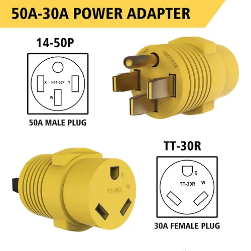 Miniatura 2 de Adaptador de enchufe RV PVC 50 Amp macho (14-50P) a 30 Amp hembra (TT-30R) NEMA 14-50P a NEMA TT-30R