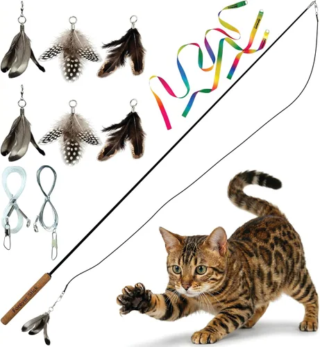 Miniatura 10 de Forever Stick - La varita de plumas para gatos indestructible, juguete interactivo extra largo y duradero para gatos de interior, juguete de caña