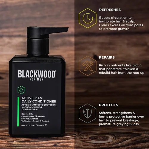 Miniatura 5 de BLACKWOOD FOR MEN Active Man Acondicionador Diario - Acondicionador Espesante para Hombres para la Pérdida de Cabello y Caspa - Tratamiento Profundo