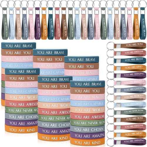 Miniatura 10 de Sratte 120 pulseras motivacionales, regalos inspiradores, llaveros inspiradores, regalo de agradecimiento para la semana de CNA, profesores