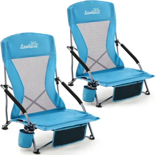 Miniatura 12 de Lamberia Silla de playa plegable para adultos, paquete de 2, sillas de playa bajas portátiles con capacidad de 300 libras, silla de camping ligera