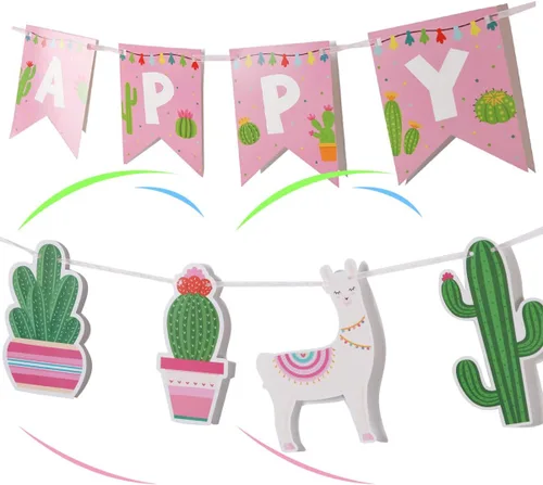 Miniatura 4 de Juego de 2 guirnaldas de decoración de cactus de llama para baby shower, fiesta mexicana, centros de mesa de fiesta, suministros de graduación
