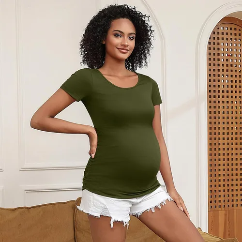 Miniatura 118 de GINKANA Blusas de maternidad de manga corta, diseño floral, fruncido, casual, para mamá, para embarazo