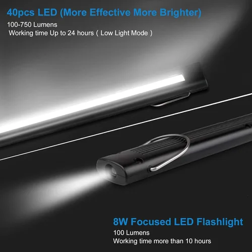 Miniatura 4 de Luz de Trabajo LED Magnética, Cable USB de 24", Capacidad de 3300mAh, Luces Indicadoras de 4 Niveles de Potencia, Base Giratoria de 360, Fuerza