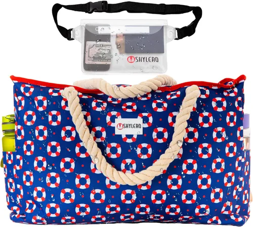 Miniatura 9 de SHYLERO Bolsa de playa y bolsa de piscina. Tiene bolsa hermética, tonelada de bolsillos. La bolsa de playa tiene cremallera, repelente al agua.