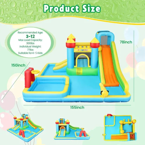 Miniatura 5 de AKEYDIY Bounce House - Tobogán acuático inflable gigante para niños grandes de 8 a 12 años y de 3 a 10 años, casa de rebote con tobogán de agua