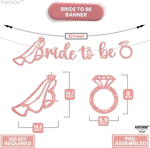 Miniatura 4 de KatchOn, Cartel con purpurina de oro rosa con la frase "Bride To Be" – Pre-encordado, 10 pies Letrero de novia con anillo para decoraciones