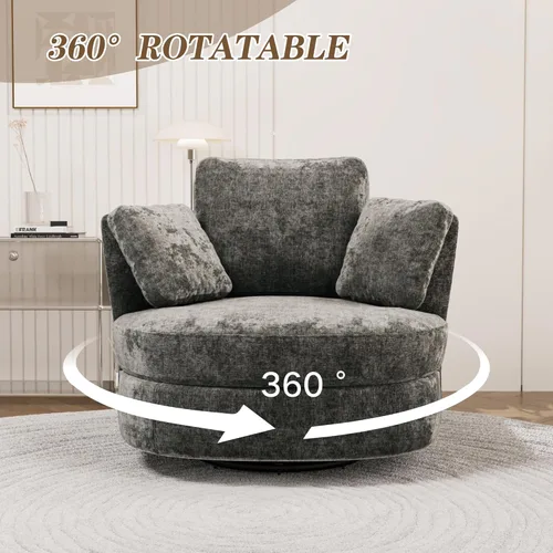 Miniatura 3 de Chifee & Vingol Silla decorativa giratoria de gran tamaño de 40.35 pulgadas, silla redonda tapizada de barril con almohadas, sillas giratorias