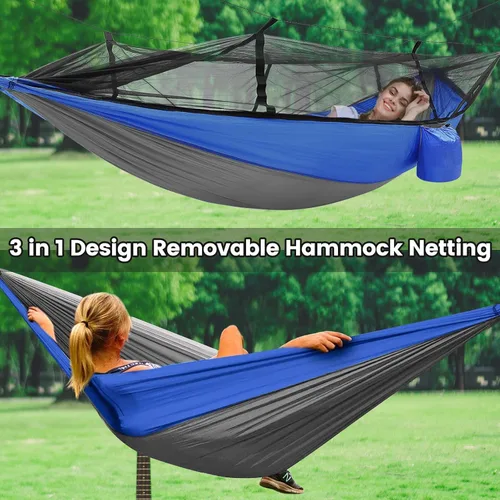 Miniatura 7 de MIFXIN - Hamaca de nailon con mosquitero, toldo de tienda de campaña, correas para árbol, portátil y bolsa de almacenamiento para acampar