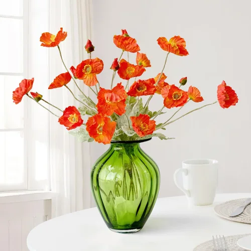 Miniatura 16 de JINWOE Flores bohemias, flores artificiales de amapola de durazno claro, 6 tallos de amapolas realistas, plantas falsas para mesa de boda, centro