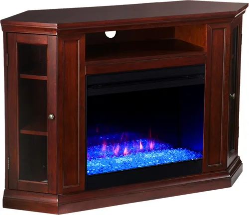 SEI Furniture Claremont Chimenea de esquina eléctrica convertible que cambia de color, color cereza