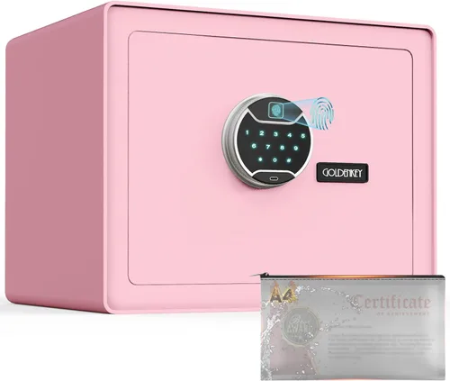 Miniatura 13 de Caja fuerte GoldenKey blanca con huella dactilar para el hogar, caja de seguridad biométrica de 1.2 pies cúbicos con teclado táctil, cajas fuertes