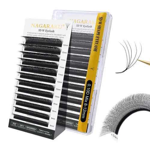 Miniatura 65 de NAGARAKU Extensiones de pestañas Double Tips 4D W, suministros con puntas dobles, gruesas con rizado D de 0.07 mm, bandeja mixta 8-15 mm, 0.07-D