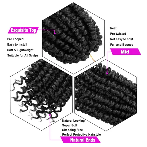 Miniatura 4 de Bileaf Paquete de 8 de cabello de ganchillo trenzado de pasión de 6 pulgadas para mujeres, pelo corto de ganchillo trenzado de pasión pretrenzado