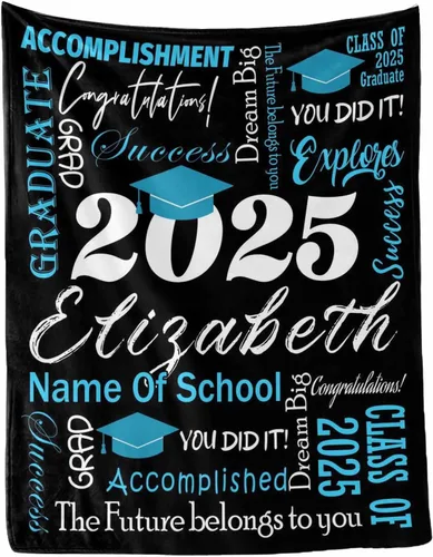 MyPupSocks Manta personalizada de graduación 2025, clase de con nombre de la universidad, regalos personalizados, manta con texto para sobrina,