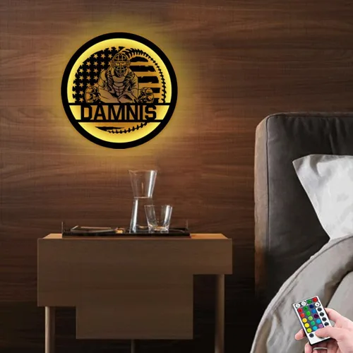 Miniatura 4 de Letrero de metal personalizado para jugador de béisbol con luz LED, nombre y número personalizado, arte de pared de béisbol, letrero de neón