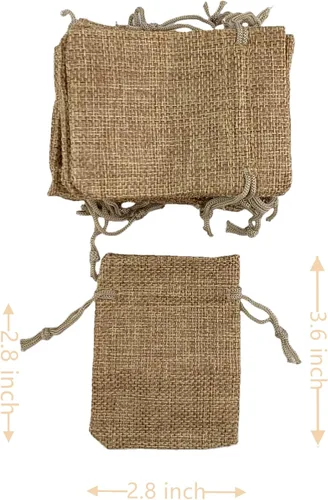 Miniatura 4 de Palmhomee Paquete de 20 bolsas de regalo de arpillera con cordón, bolsas de joyería de lino, bolsas de yute de boda para joyas y bolsas