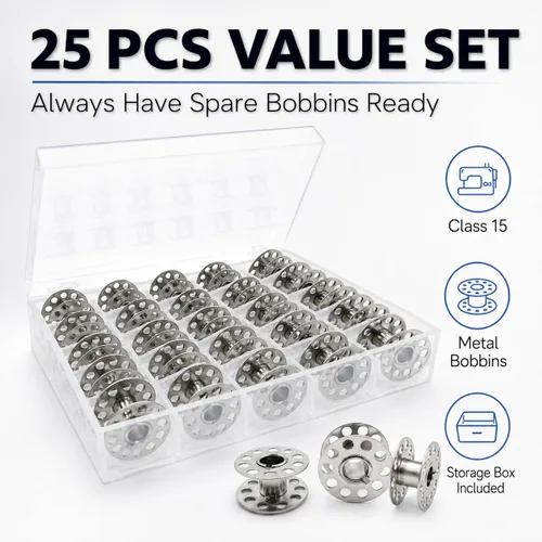 Miniatura 2 de BIDEX 25 bobinas de metal para máquina de coser con caja de almacenamiento, bobinas de clase 15 compatibles con Singer, Brother, Kenmore, Bernina