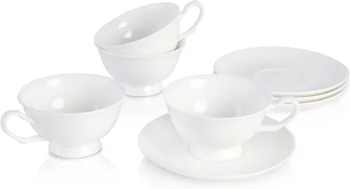 Miniatura 12 de Juego de 2 tazas y platillos de espresso de porcelana fina, juego de tazas de té blanco clásico de 5 onzas para café, capuchino, café con leche, té