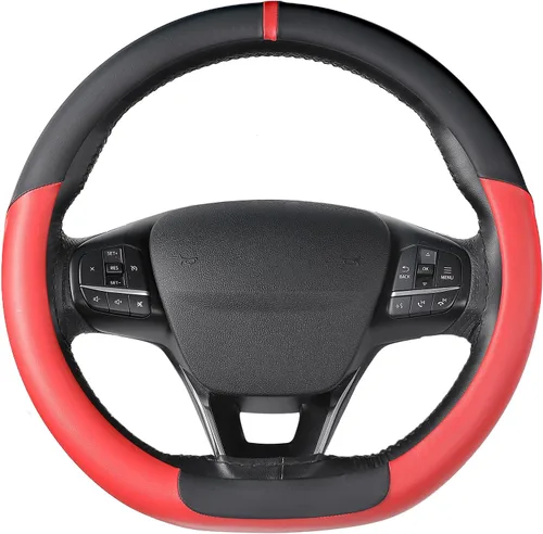 Miniatura 18 de SEG Direct - Cubierta para volante de base plana en forma de D, de 14-14 1/4 pulgadas para Tesla Model 3 / Y, para Camaro, cuero de microfibra negro