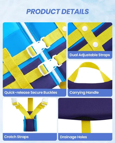 Miniatura 4 de Gogokids Chaleco de natación para niños de 2-3-4-5-6-7-8-9 años, flotadores de piscina para niños de 30-50-70 libras, flotabilidad para niños