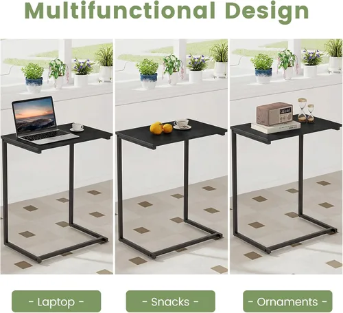 Miniatura 7 de Tangkula C-Shaped End Table, Vintage Accent Couch Table with Heavy-Duty Metal Frame for Coffee/Snacks/Laptop, 26.5" Side Table for Bed, Sofa