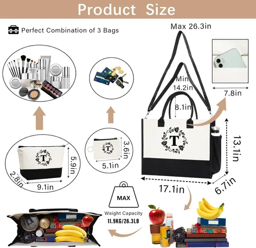 Miniatura 52 de Monogram - Bolsas de lona personalizadas con iniciales para mujer, bordado de doble cara, bolsas de playa, regalos para mujeres