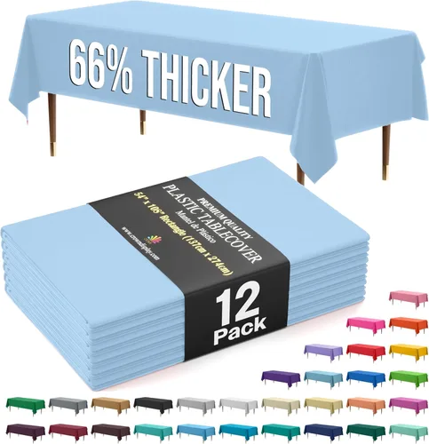 Miniatura 12 de Exquisite 66% Thicker Premium Plastic Table Cloth Rectangle Table Cover 0.5 Mil 6 Pack Aqua Table Cloth 54 Inch x 108 Inch Disposable Tablecloth