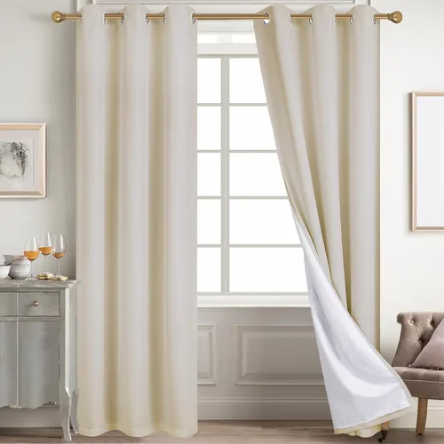 Miniatura 11 de Diraysid Cortinas 100% opacas de lino beige para dormitorio, con ojales, aislamiento térmico, cortinas de oscurecimiento de habitación