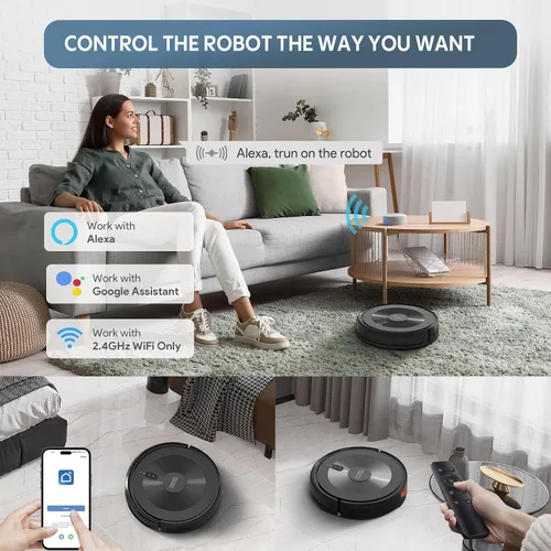 Miniatura 3 de Combo de aspiradora y trapeador robot: robot aspirador 2 en 1 2500 Pa fuerte succión y sin enredos y control Alexa/APP y carga automática, limpieza